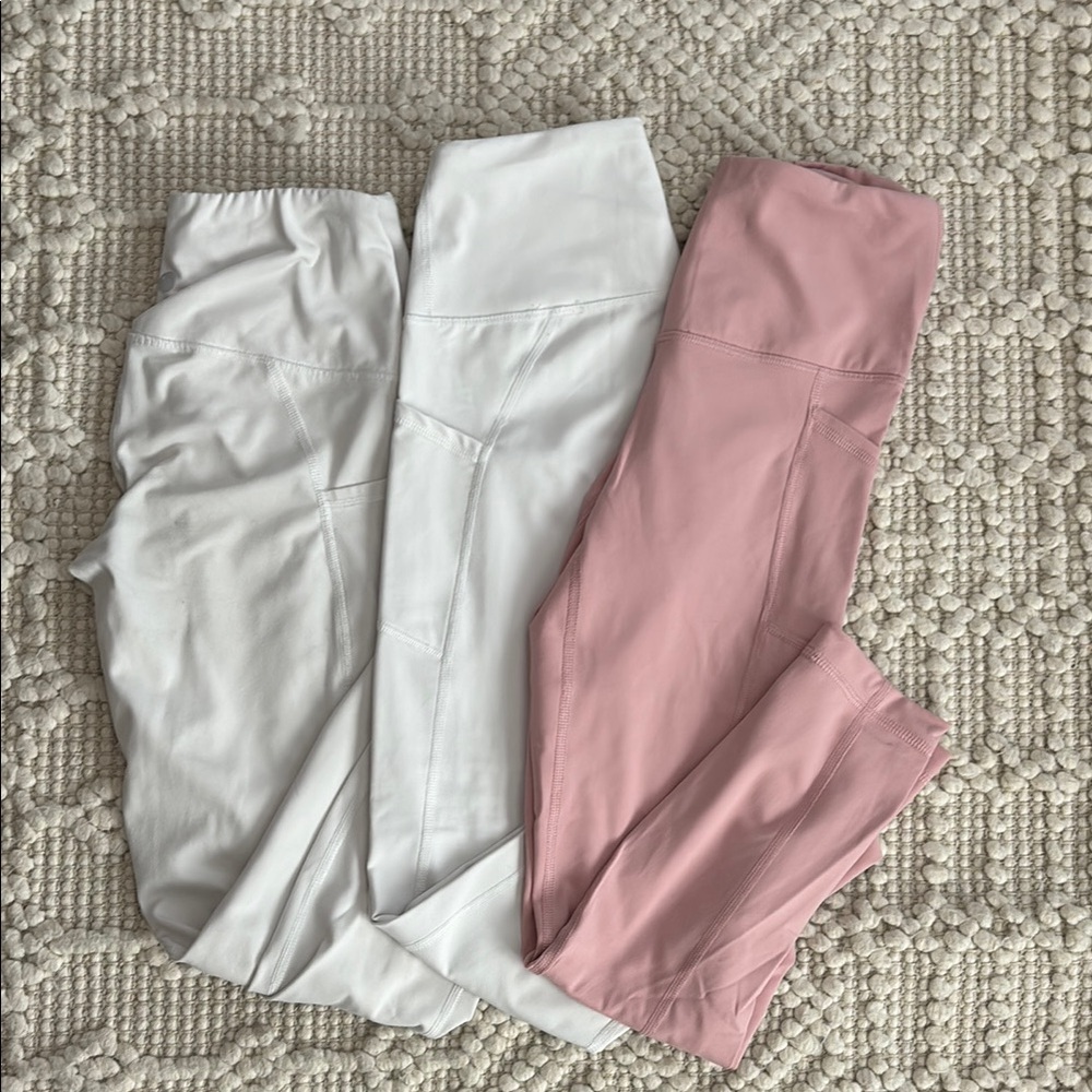 Yogalicious Leggings Pink and White Stretchy Athletic Wear Bundle
